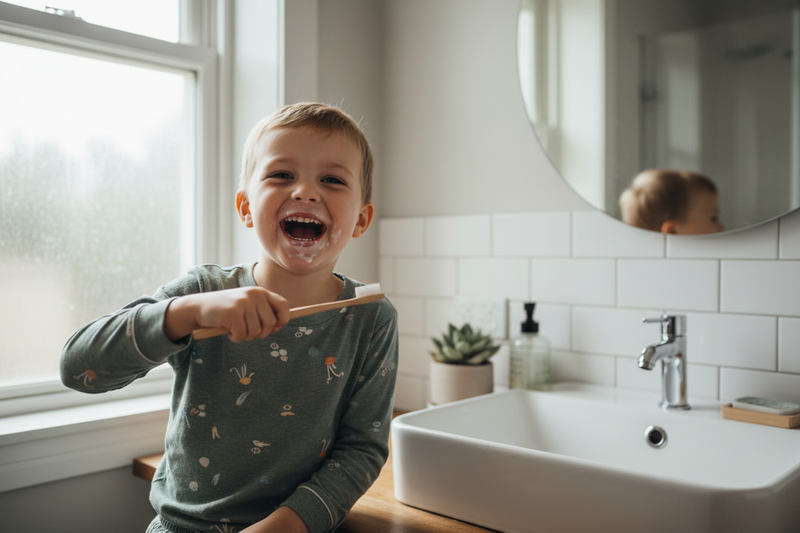 a kid brushing with a toothily toothbrush