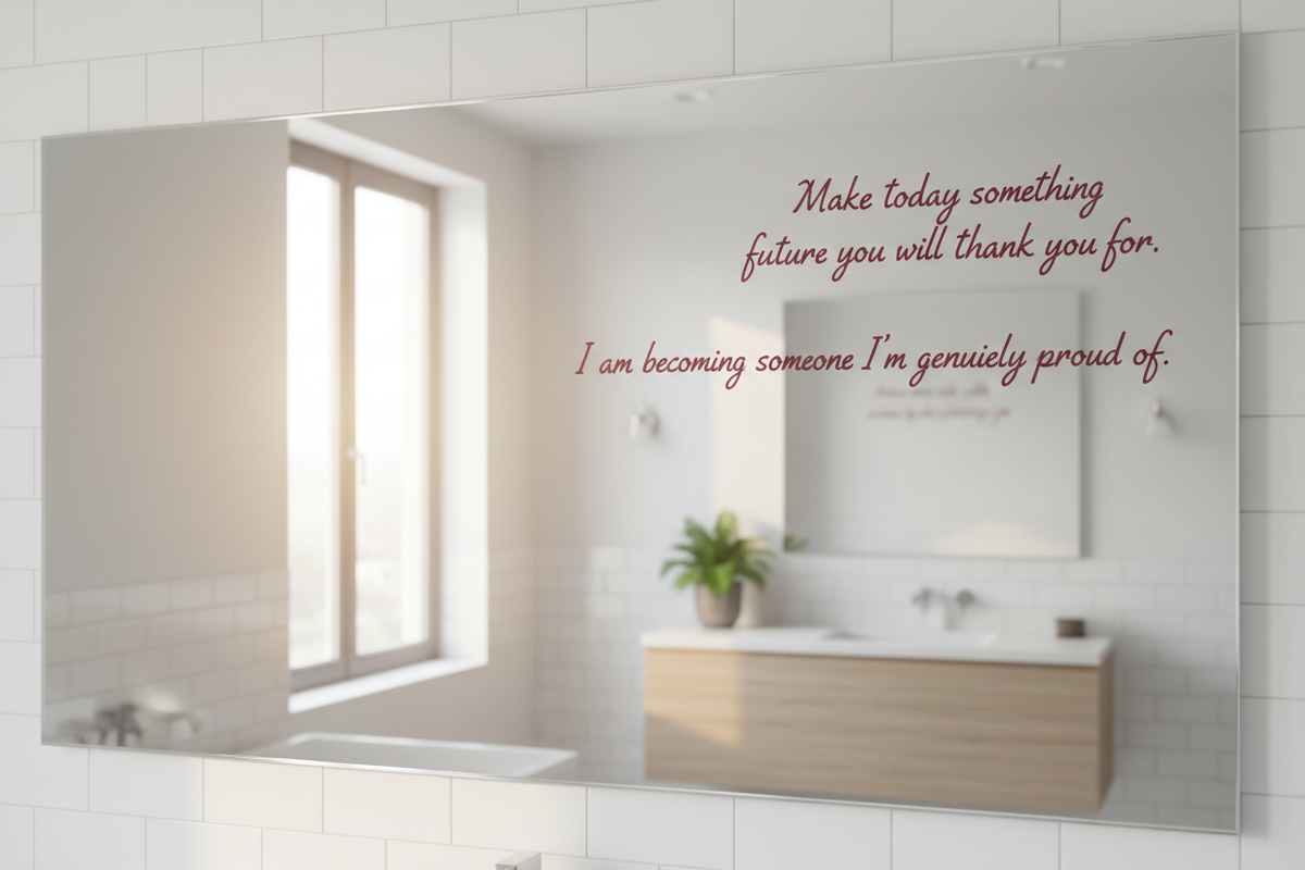 just put these on the mirror
Make today something future you will thank you for. 
I am becoming someone I’m genuinely proud of.