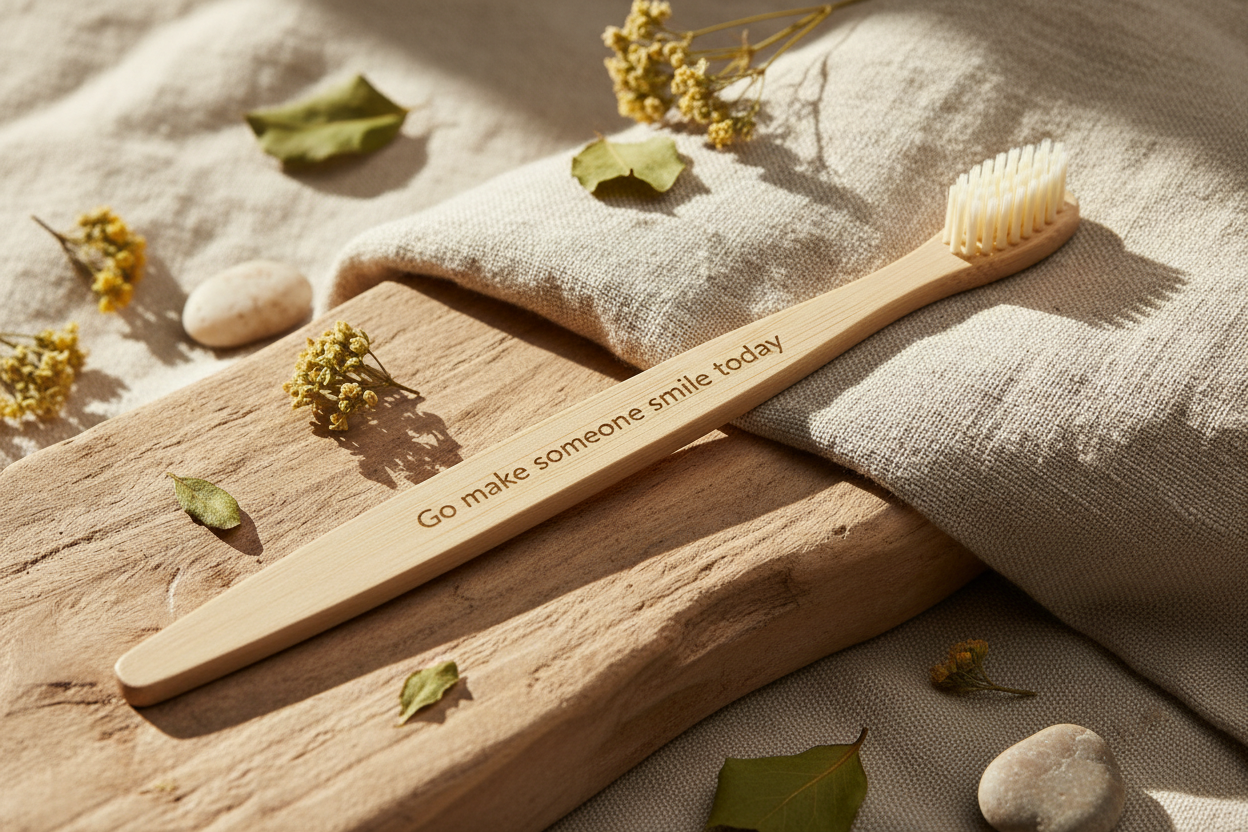 remove the toothily logo, and make the toothbrush look more natural with a backgrund